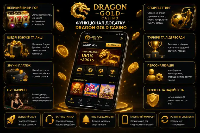 Основні функції мобільного додатку Dragon Gold казино