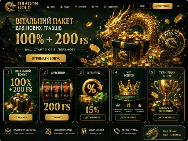 Схема вітального пакета Dragon Gold: фріспіни на перші депозити та бездепозитні оберти