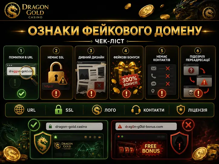 Чек-лист ознак фейкового домену казино: опечатки, екзотична зона, приватна картка